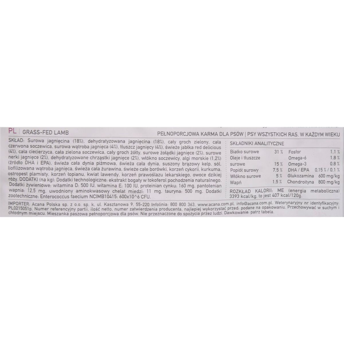 Acana Futter Acana Grass-Fed Erwachsener Lamm Pflanzlich 6 Kg