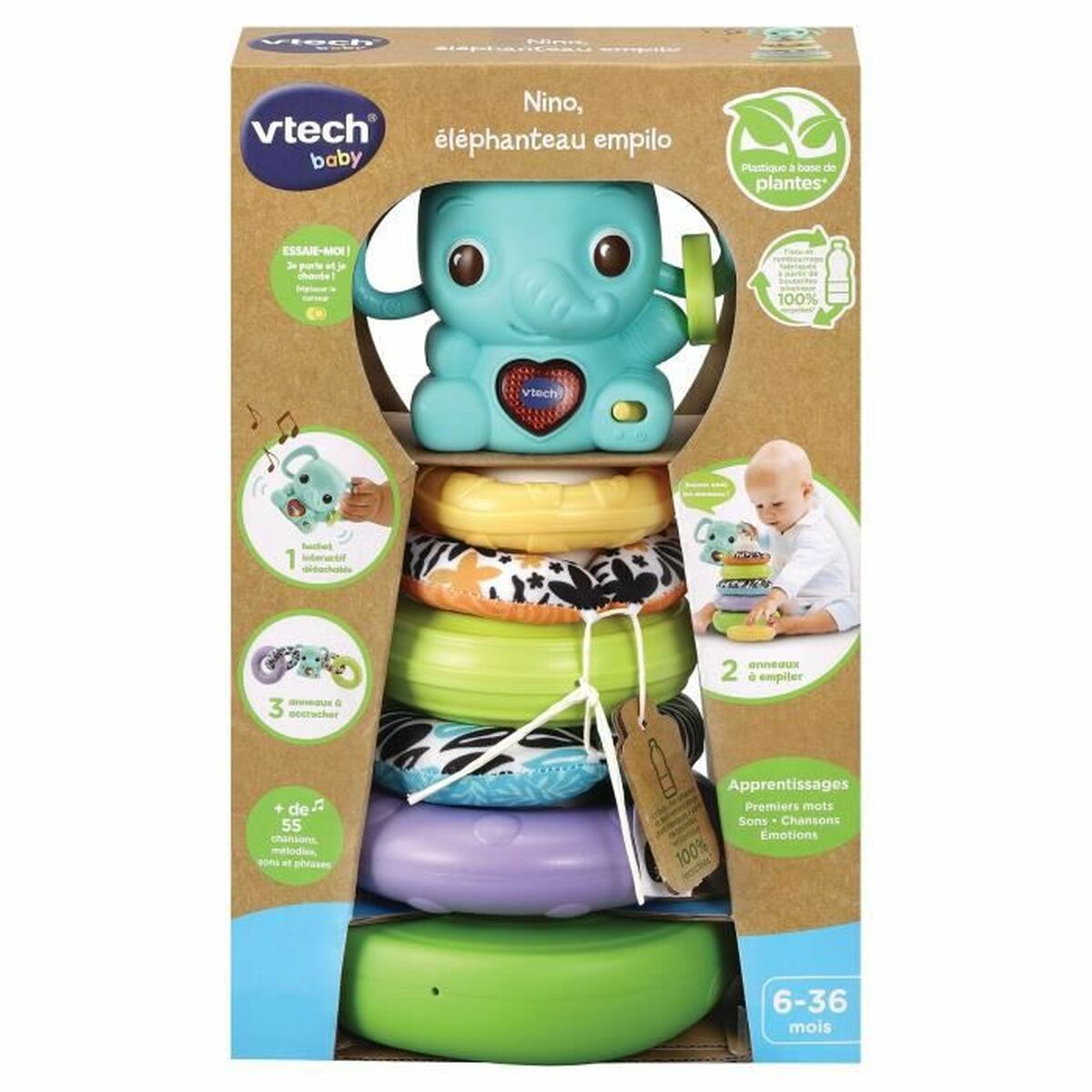 Vtech Baby Hundespielzeug Vtech Baby Nino, Éléphanteau Empilo 3 En 1