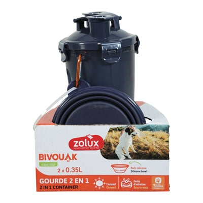 Zolux Bvk 2In1 Reiseset Flasche Mit Fress- Und Trinknapf Blau