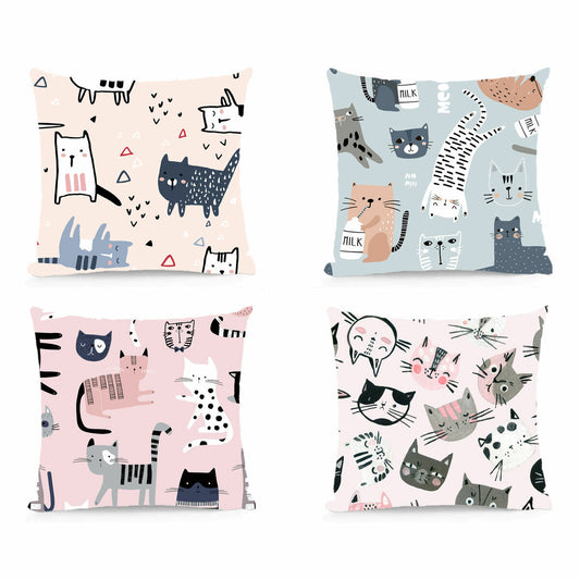 Dkd Home Decor Kissen Dkd Home Decor Polyester Bunt Mikrofaser Katzen (40 X 10 X 40 Cm) (4 Stück)