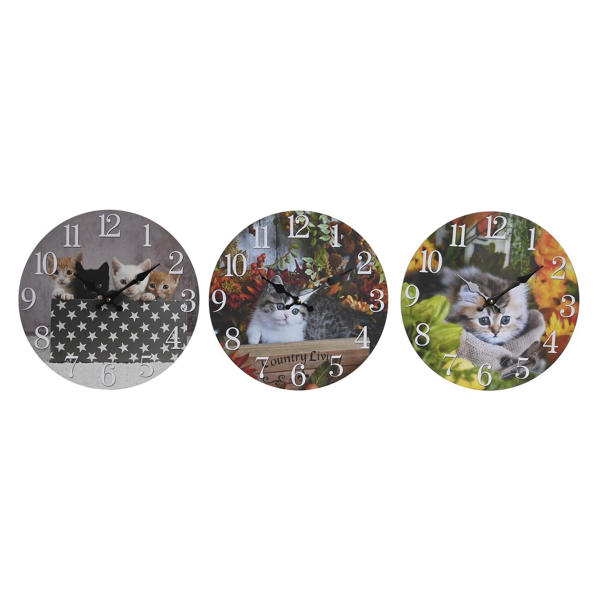 Dkd Home Decor Wanduhr Dkd Home Decor Bunt Katzen Holz Mdf (34 X 4 X 34 Cm) (3 Stück)