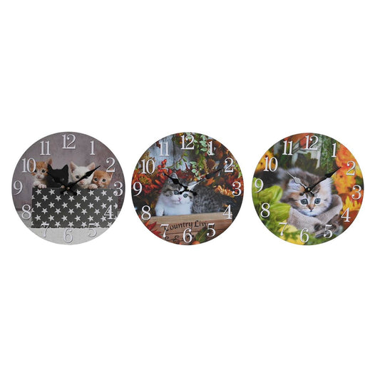 Dkd Home Decor Wanduhr Dkd Home Decor Bunt Katzen Holz Mdf (34 X 4 X 34 Cm) (3 Stück)
